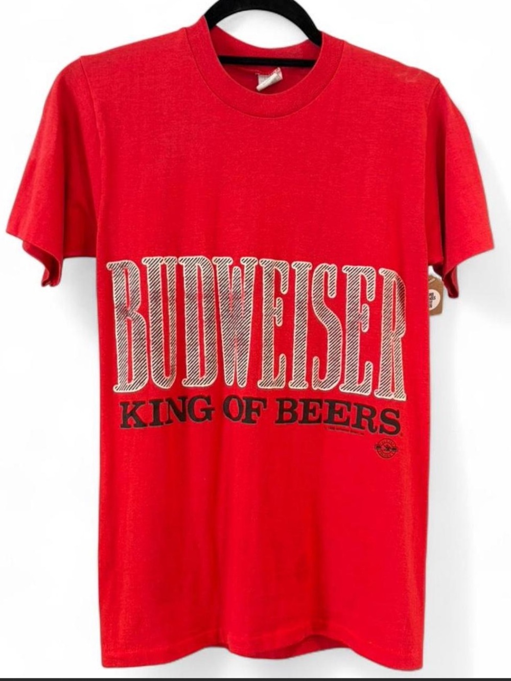 VINTAGE 1988 Budweiser Red 'King of Beers' Single-Needle Artex Short Sleeve Tee